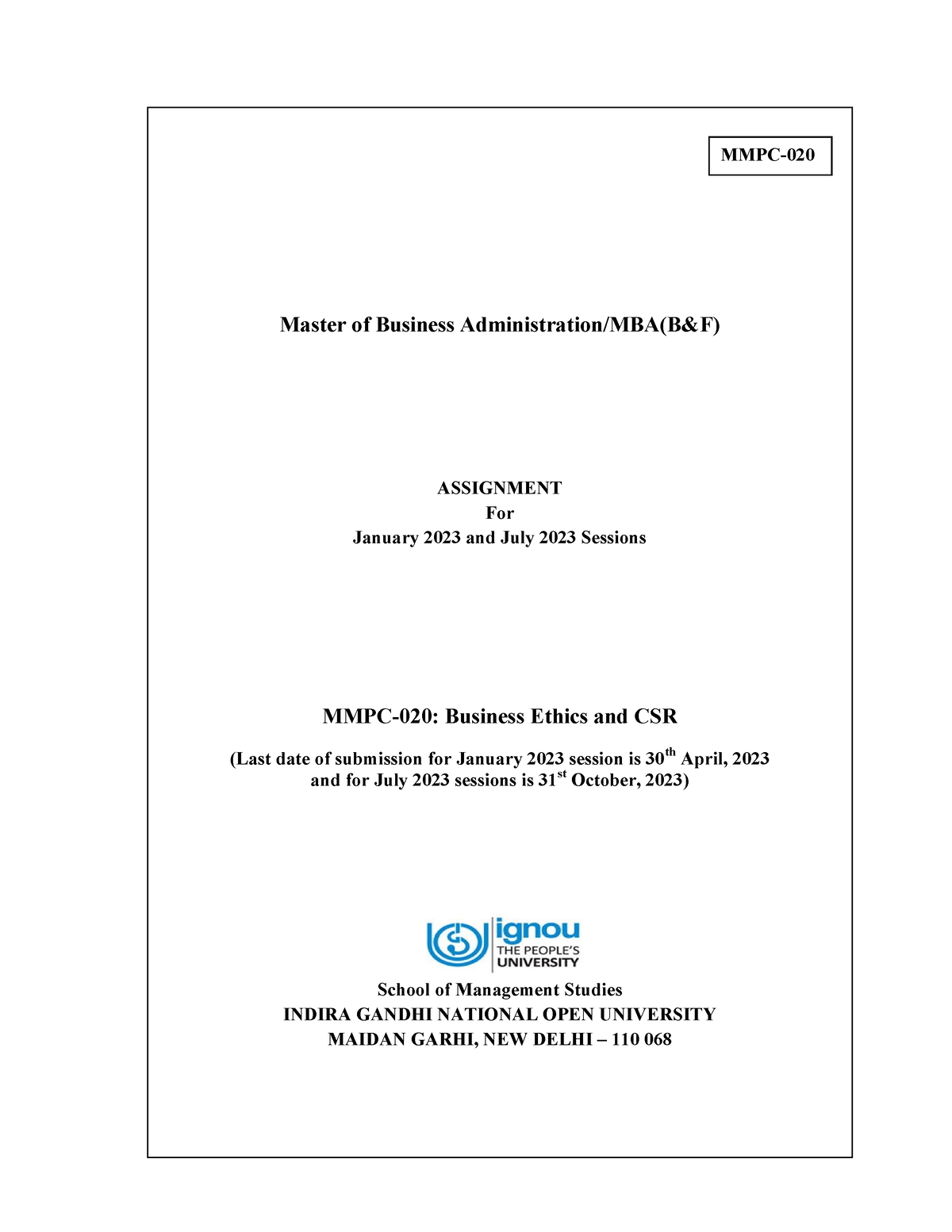 MBA 4th Assignment MMPC-020 - MS- Master Of Business Administration/MBA ...