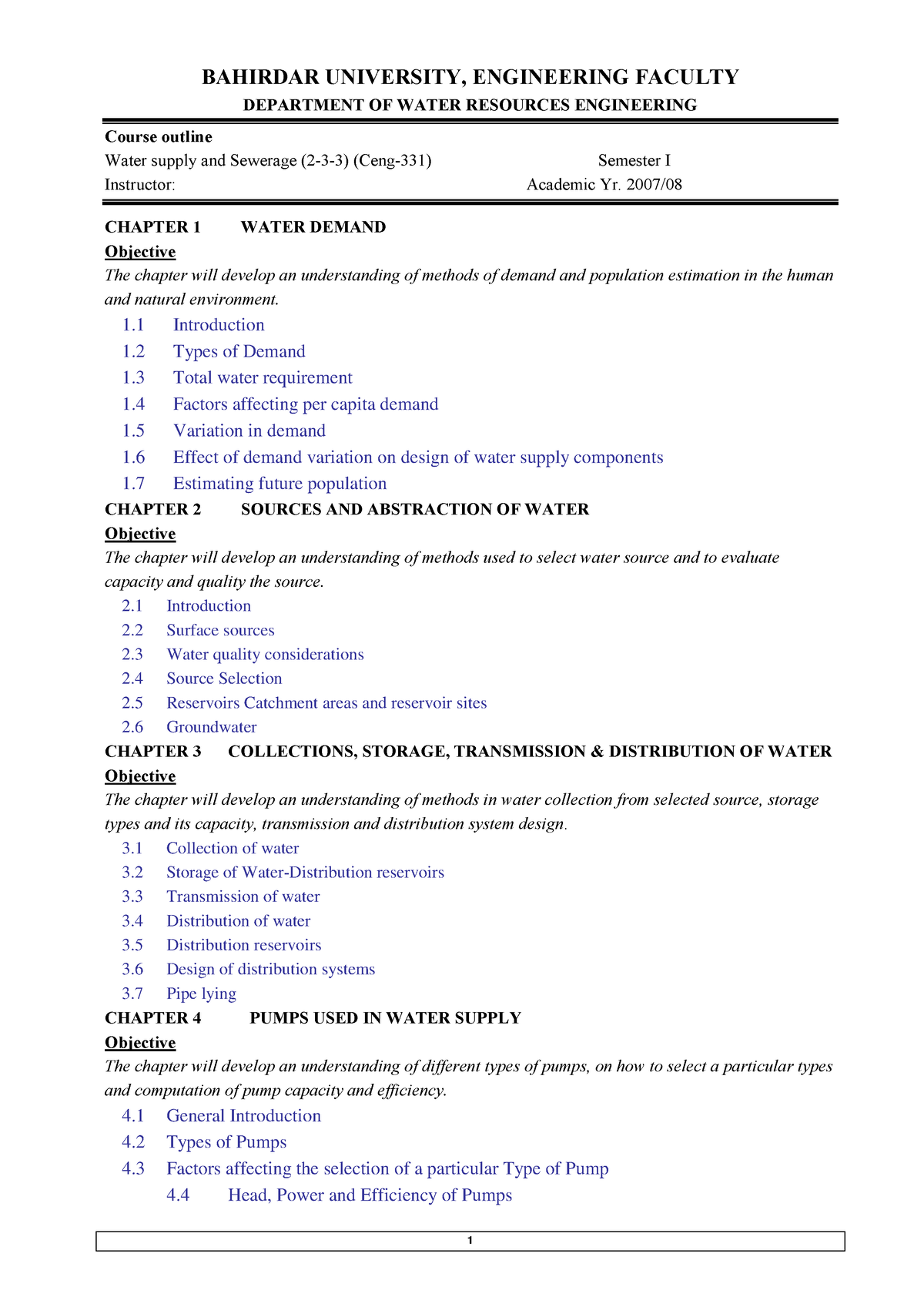 Water supply and sewerage lecture note - BAHIRDAR UNIVERSITY ...