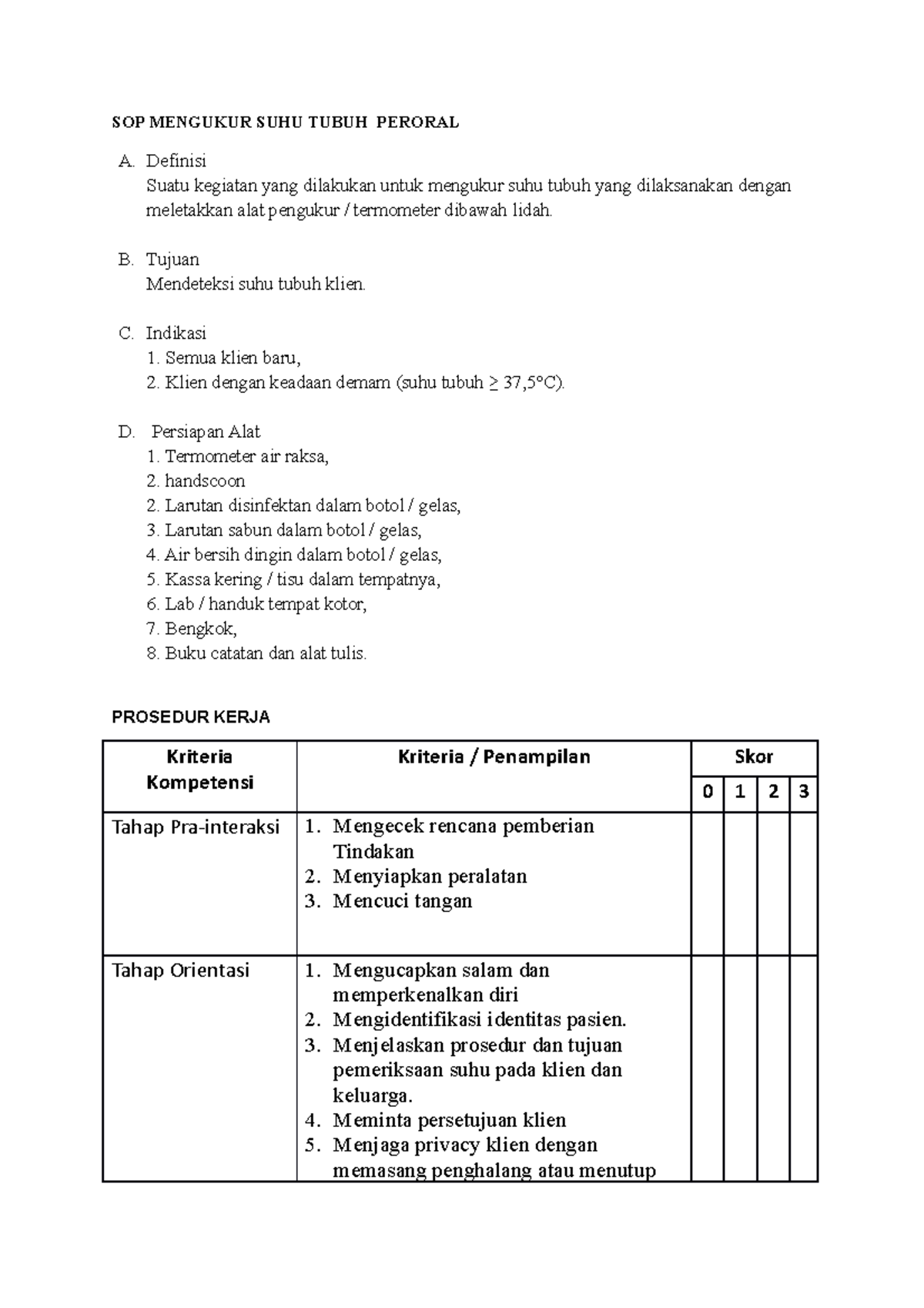 SOP Pengukuran Suhu Tubuh Peroral Kelompok 1 - SOP MENGUKUR SUHU TUBUH ...