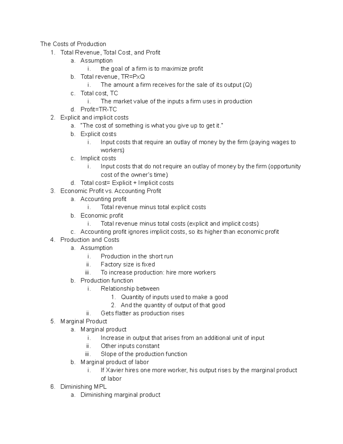 Econ Chapter 13 part 1 - The Costs of Production 1. Total Revenue ...