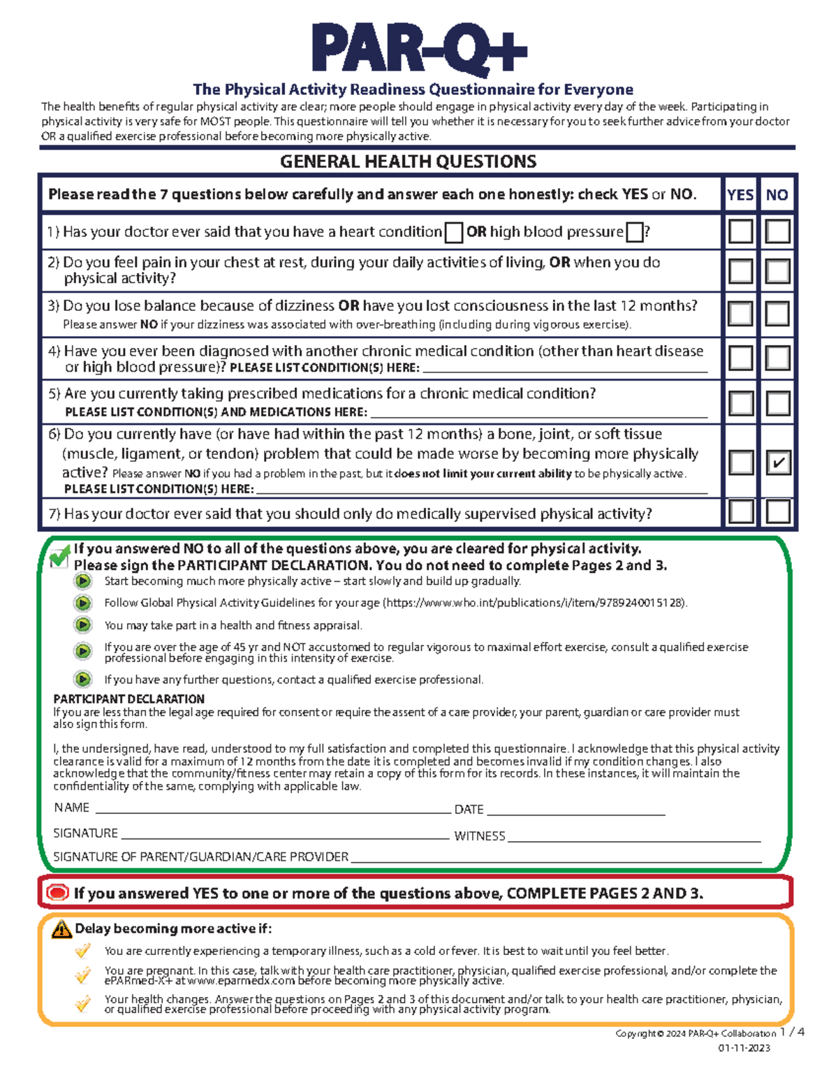 Parqplus 2024Fillable - The Physical Activity Readiness Questionnaire ...