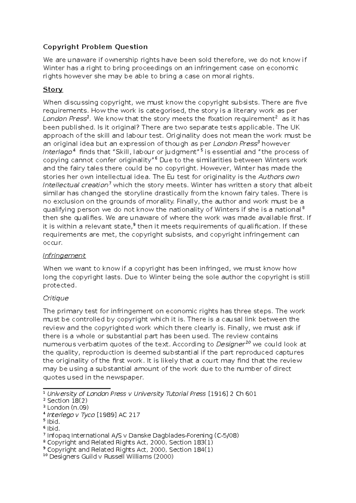 Intellectual property essay - Copyright Problem Question We are unaware ...