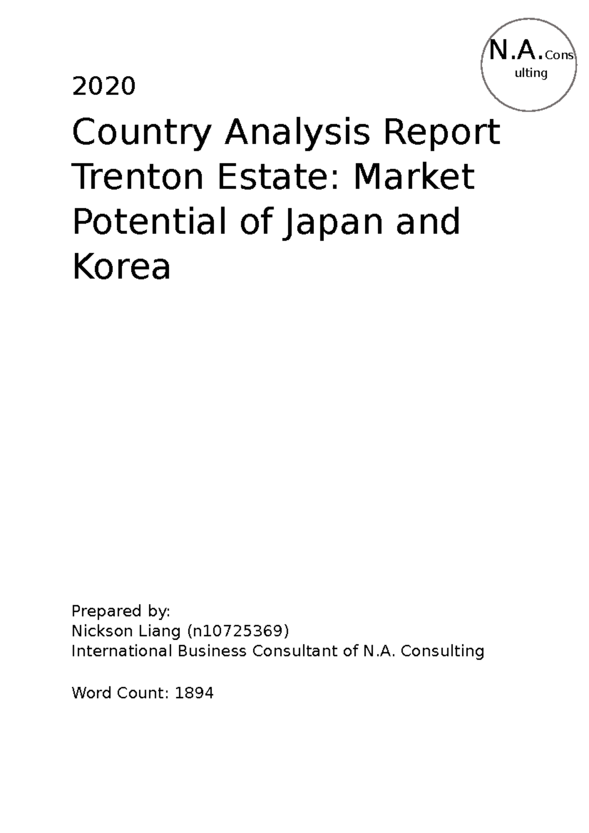 BSB119 - Assessment 2 - 2020 Country Analysis Report Trenton Estate ...