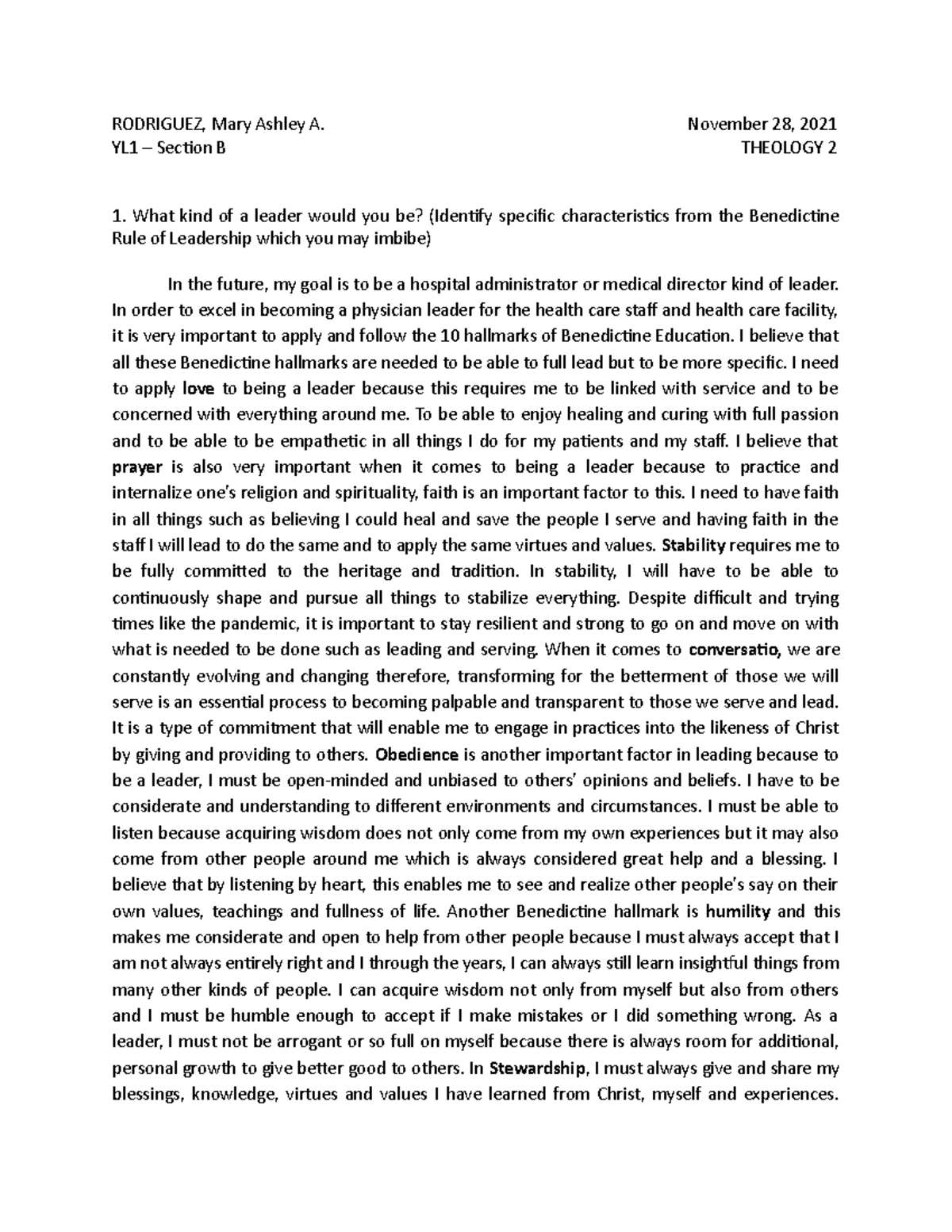THEO 2 Reflection EXAM Paper - RODRIGUEZ, Mary Ashley A. November 28 ...