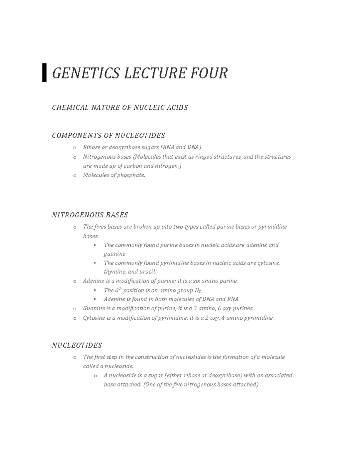 Genetics Lecture Four - practice - GENETICS LECTURE FOUR CHEMICAL ...