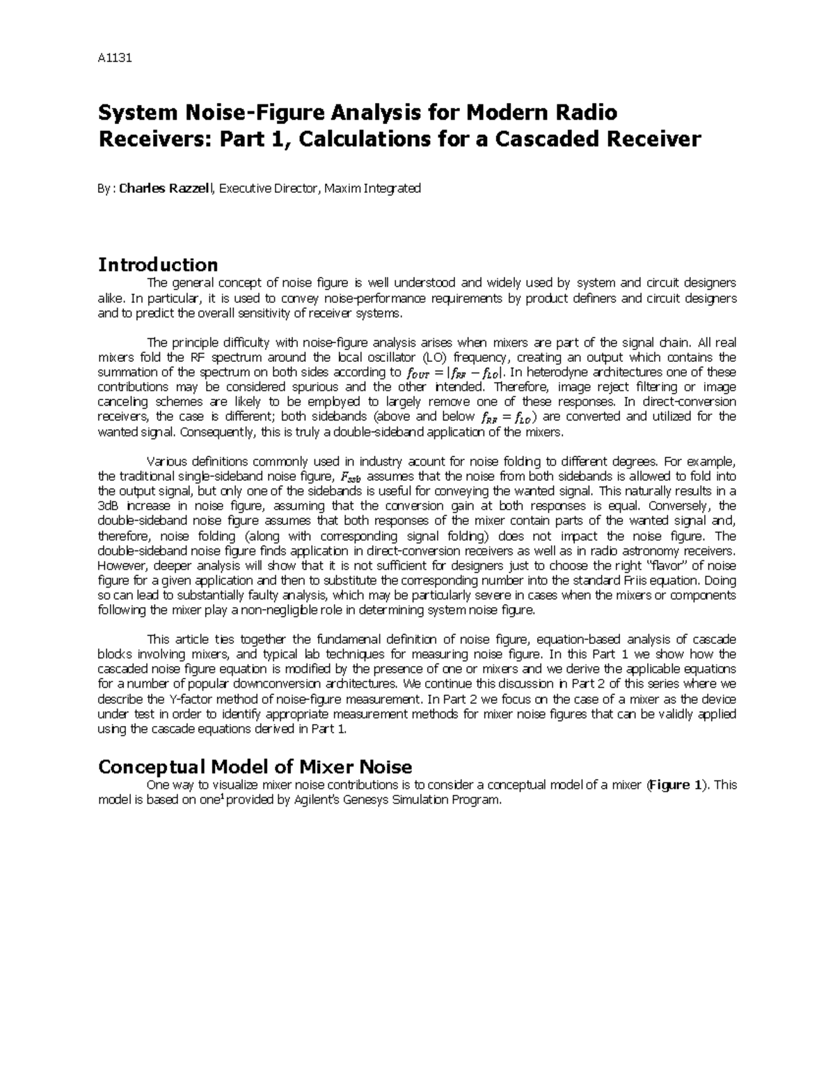 1131 Noise Figure CAE Final Final2 System NoiseFigure Analysis for