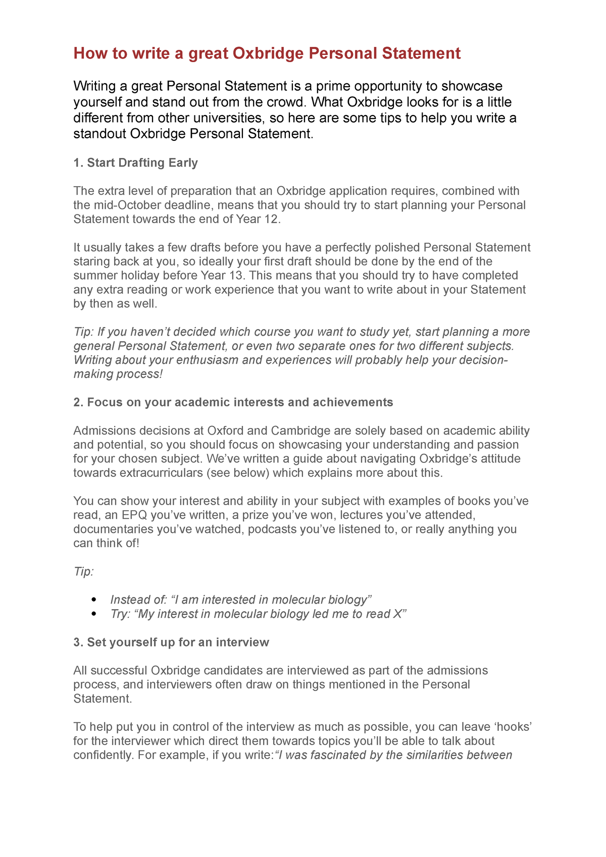 personal statement template unifrog