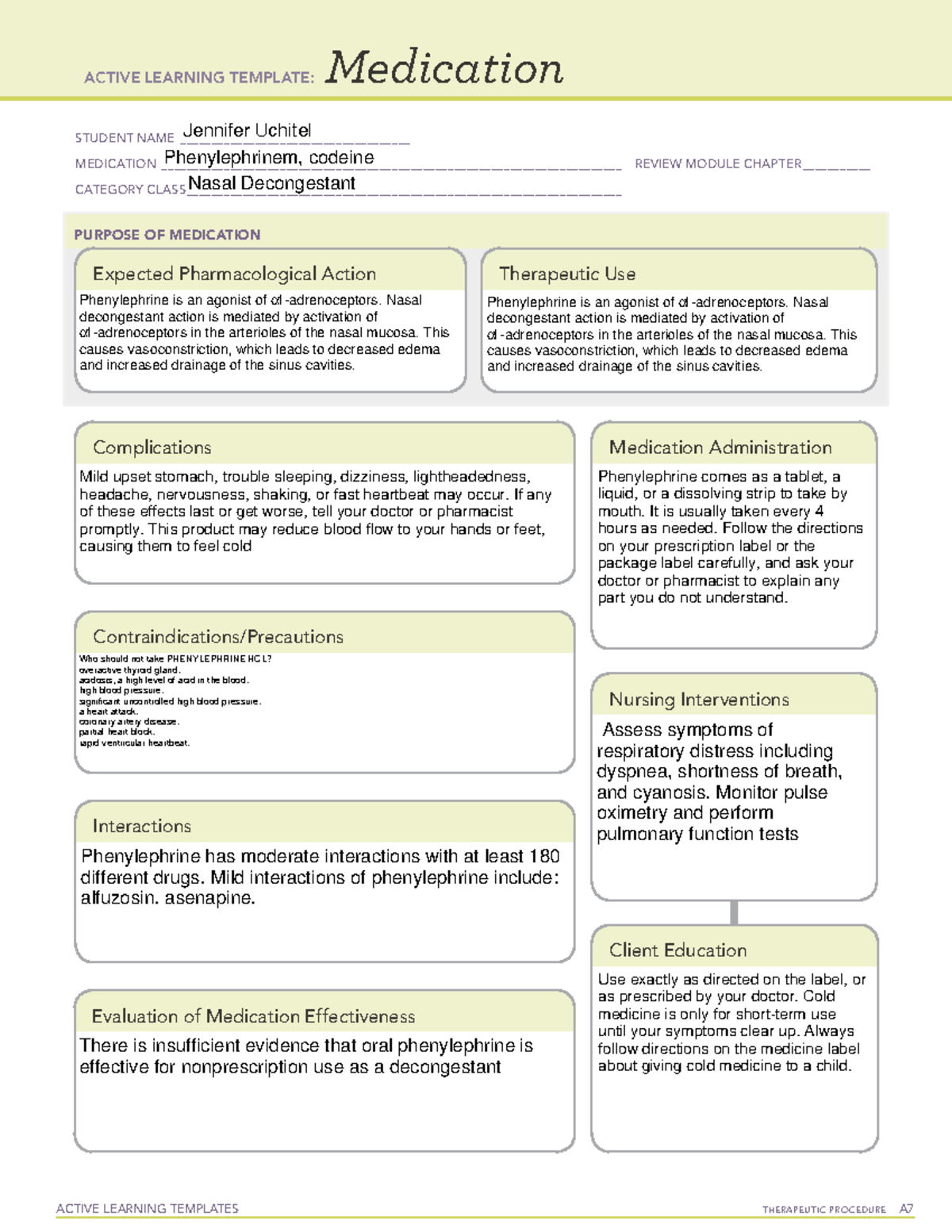 Phenlyephrine - med sheet - ACTIVE LEARNING TEMPLATES THERAPEUTIC ...