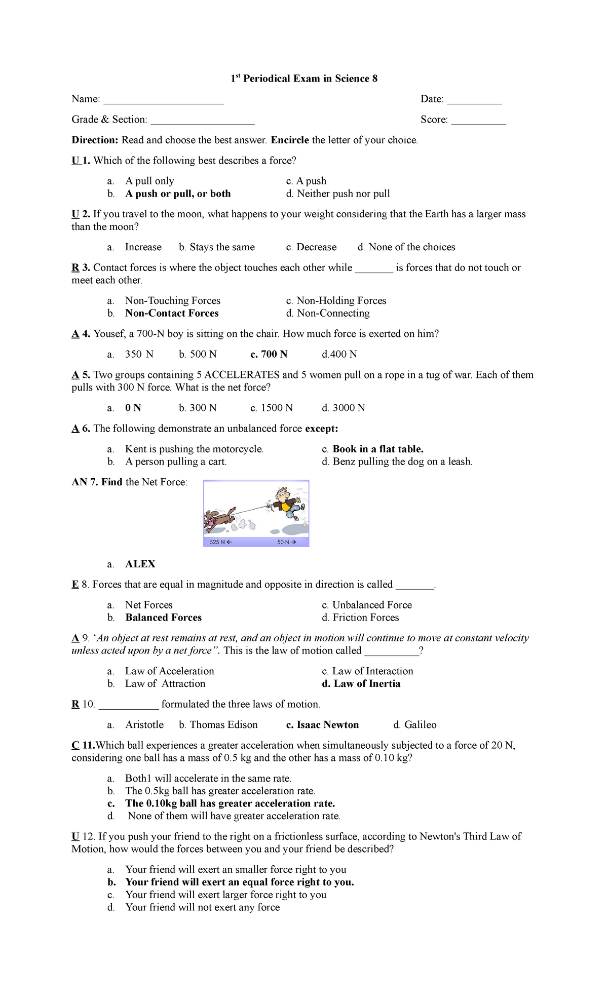 Test Papers - EXAM - 1 st Periodical Exam in Science 8 Name ...