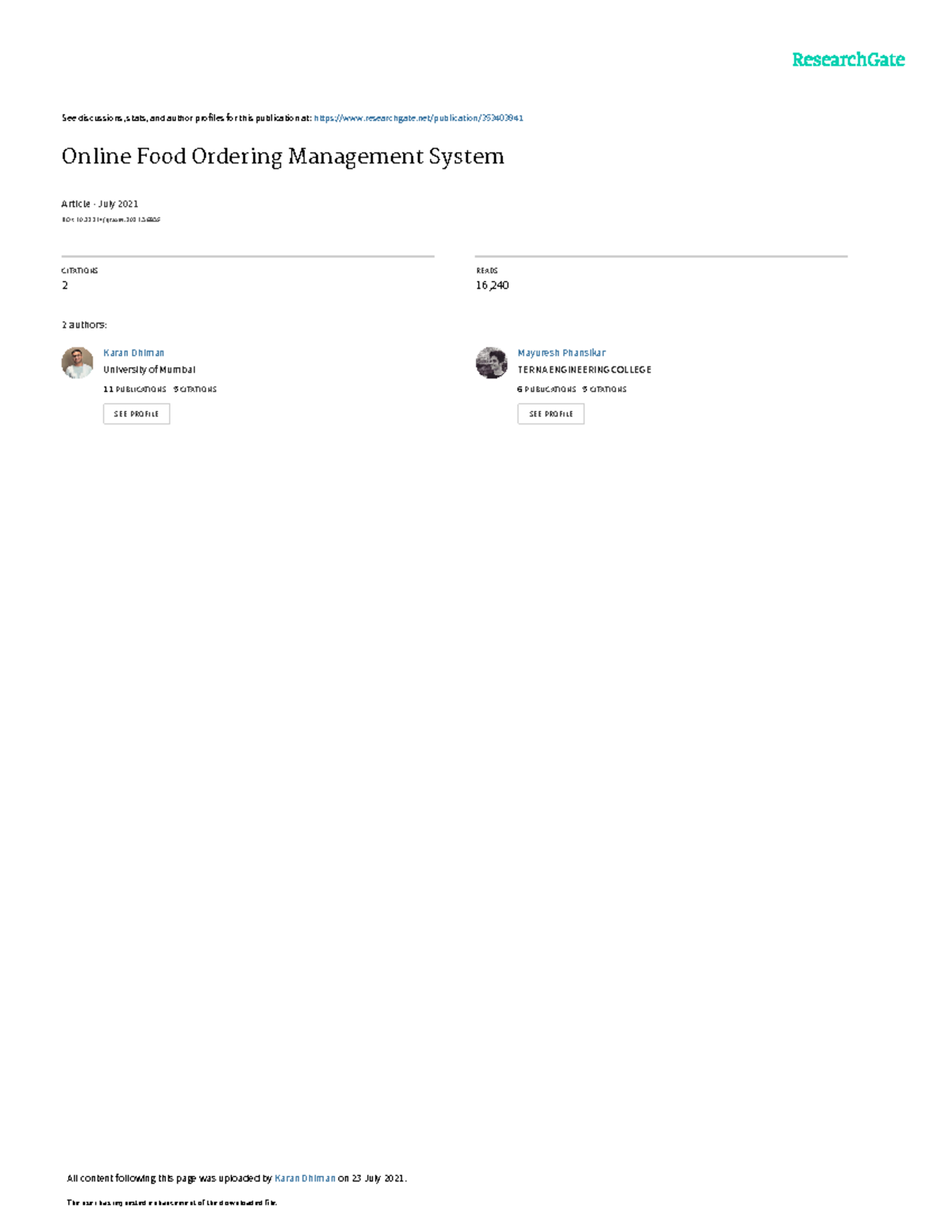 Online Food Ordering Management System - See discussions, stats, and ...