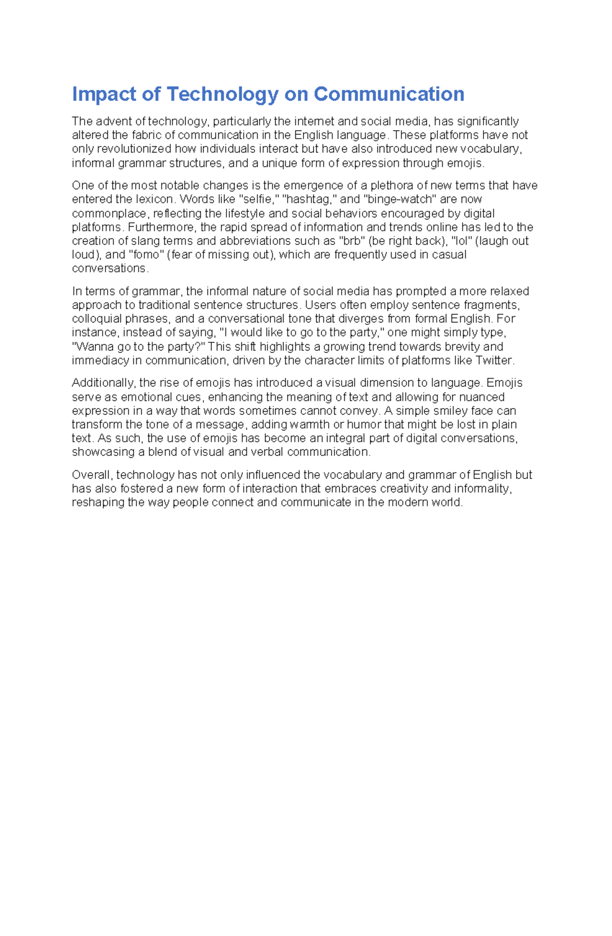 Impact of Technology on Communication - These platforms have not only ...