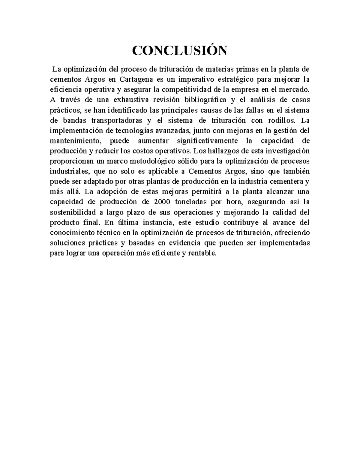 Conclusión - apuntes - CONCLUSIÓN La optimización del proceso de ...