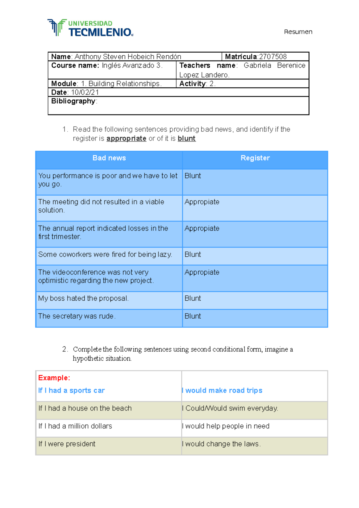 English Activity 2 - Actividad 2 de la materia Ingles Avanzado 3 de la ...