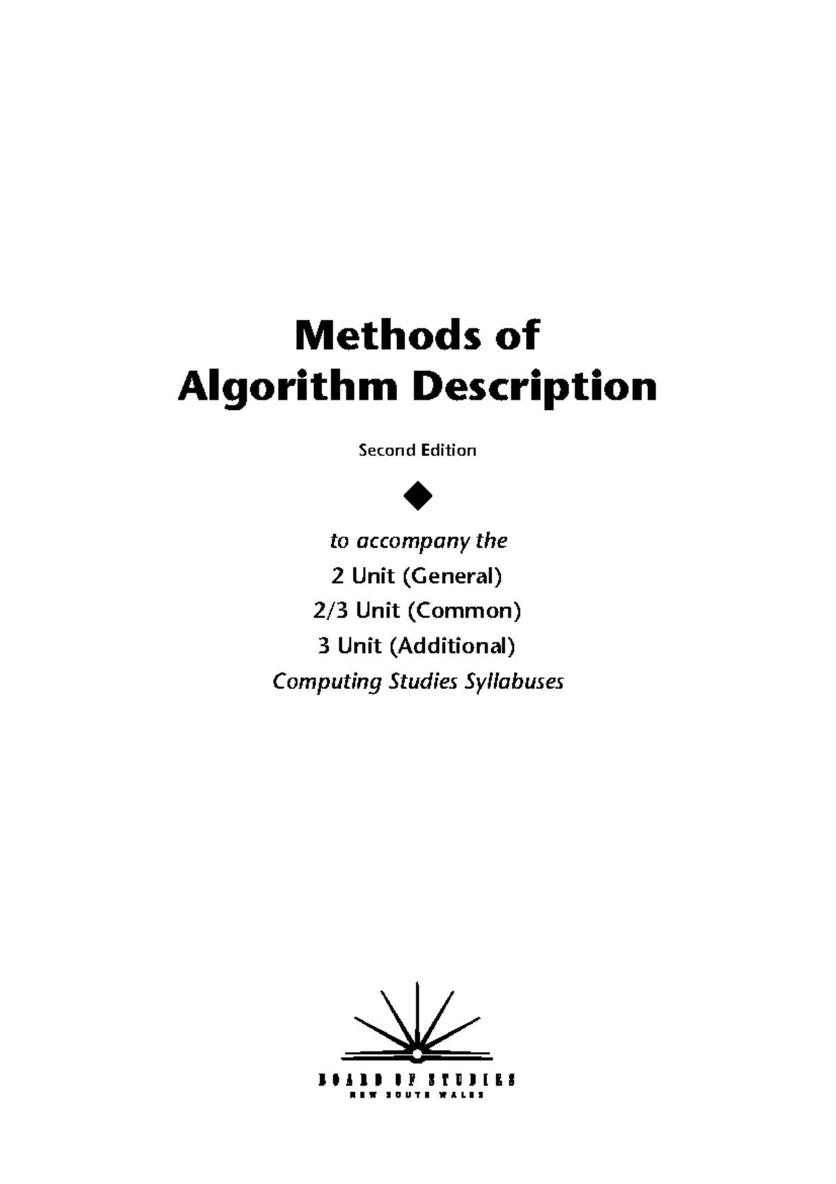 Methods of Algorithm Board Of Studies - Methods of Algorithm ...