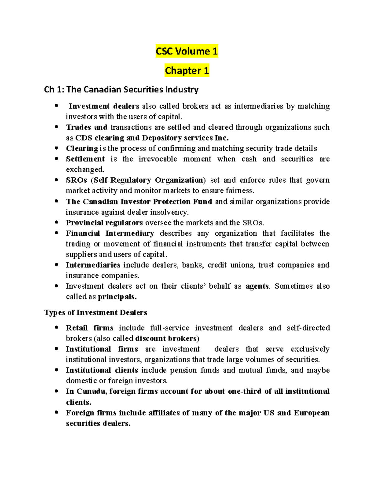 Chapter 1 - CSC Volume 1 Chapter 1 Ch 1: The Canadian Securities ...