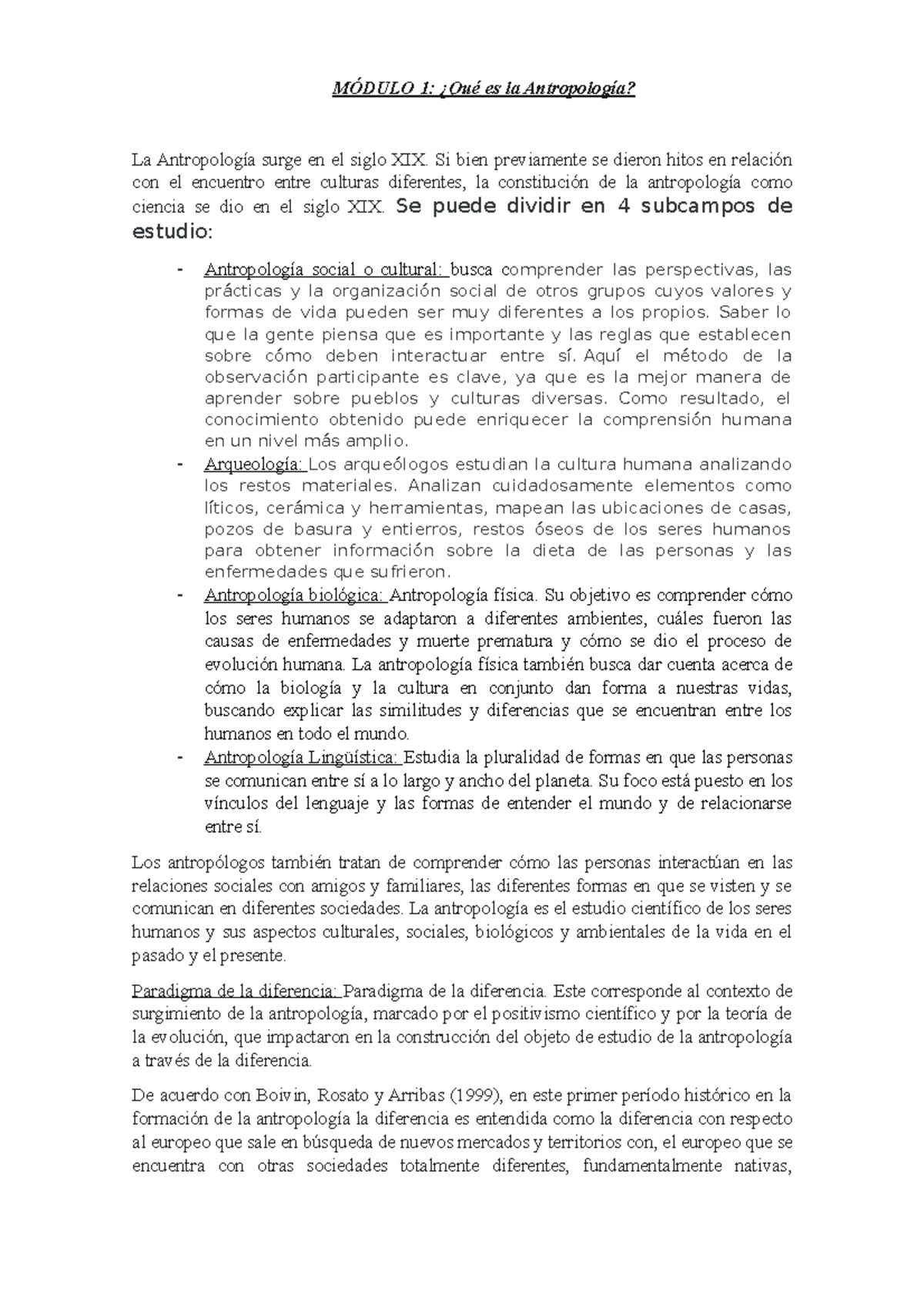 Resúmen Antropología P1 - MÓDULO 1: ¿Qué Es La Antropología? La ...