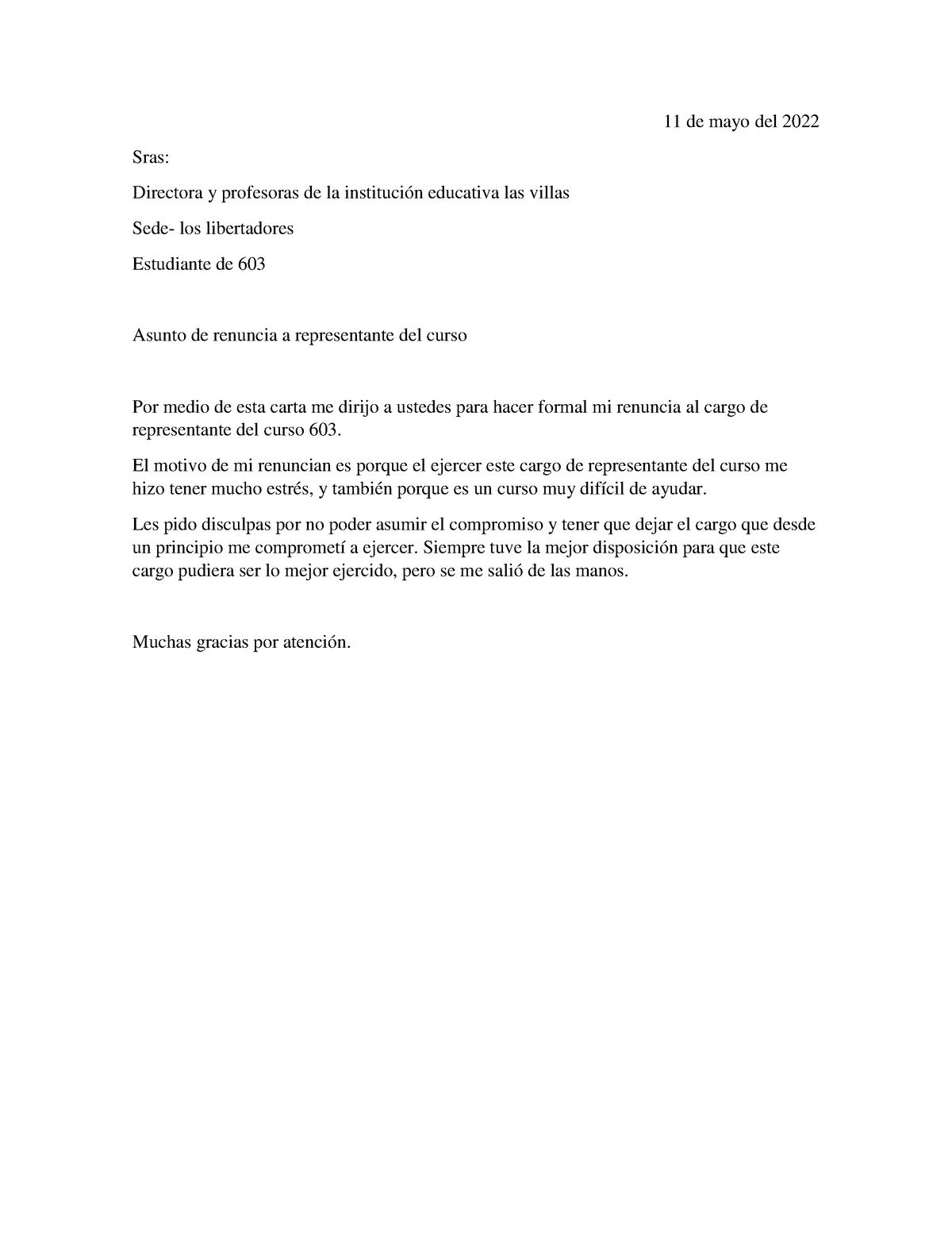 11 De Mayo Del 2022 Carta De Renuncia Para Representante 11 De Mayo