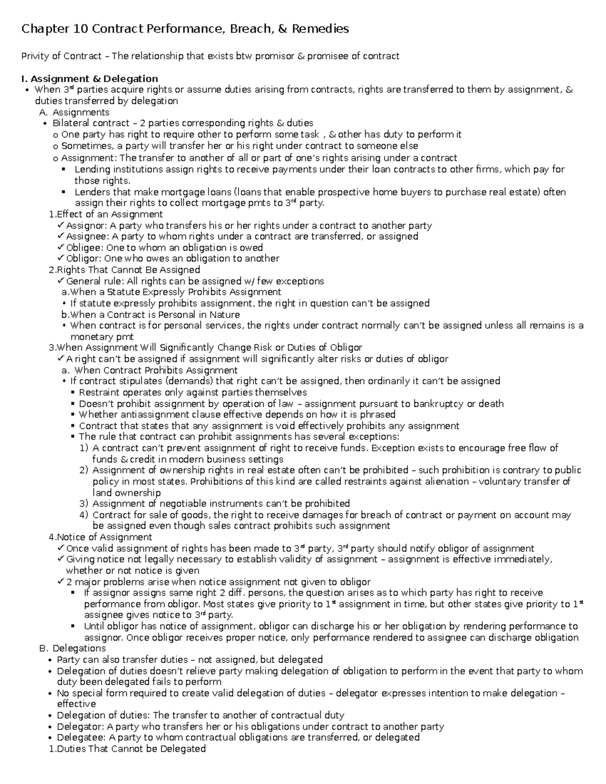 Chapter 10 Contract Performance - Chapter 10 Contract Performance ...