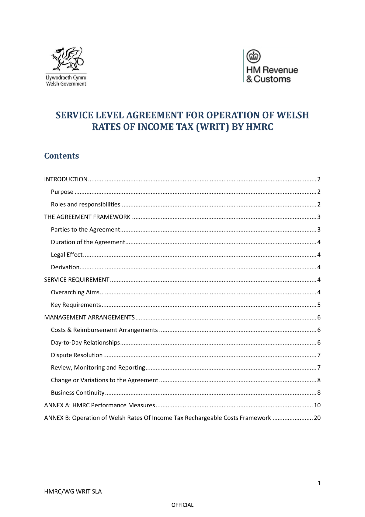 Service Level Agreement With Hmrc November 2021 - HMRC/WG WRIT SLA ...