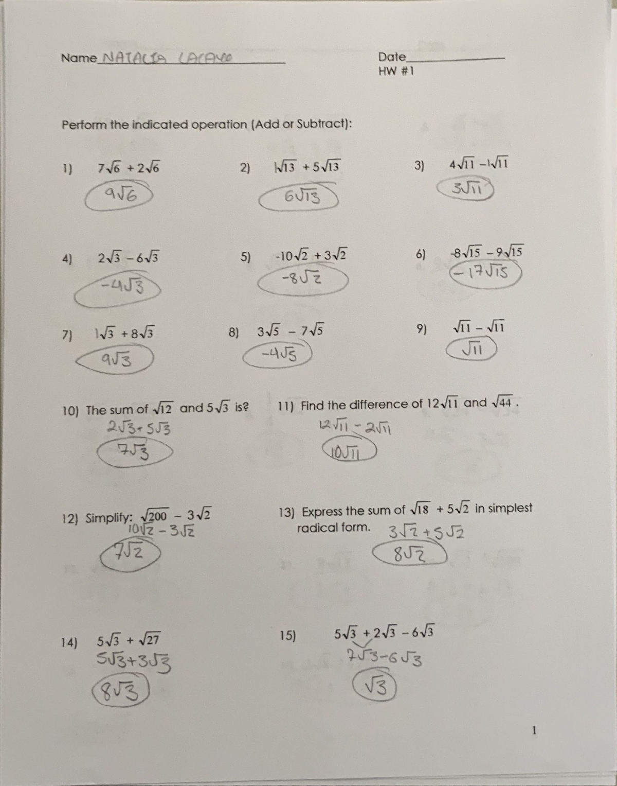 Adding and Subtracting Radicals to get Answer - MTH 105 - Studocu