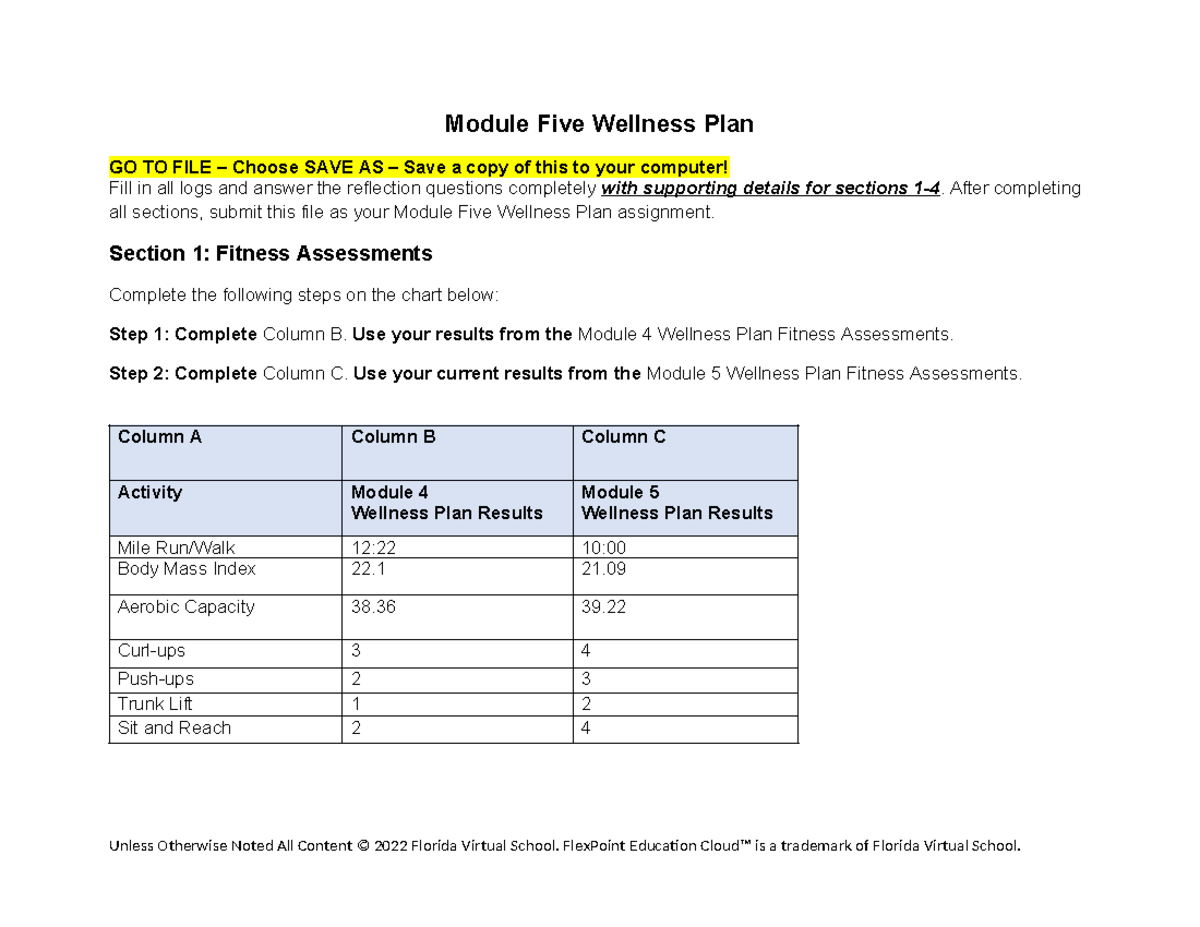 Module Five Wellness Plan - Module Five Wellness Plan GO TO FILE ...