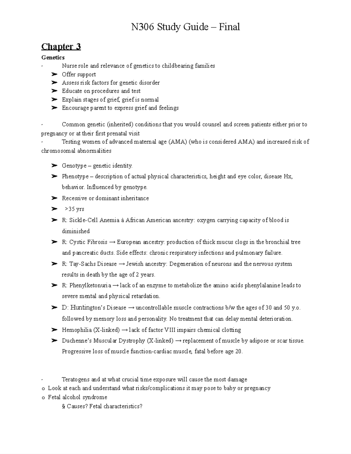 N306 Study Guide Final - Chapter 3 Genetics · Nurse role and relevance ...