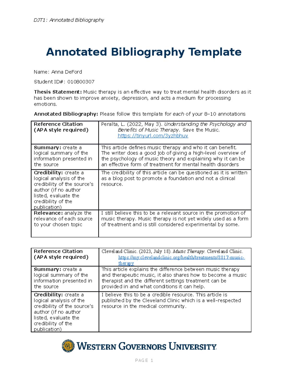 Annotated Bibliography Template - Annotated Bibliography: Please follow ...