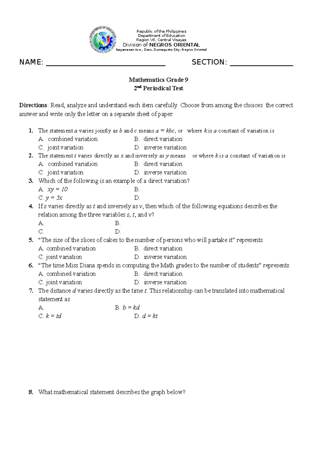 2. MATH9 Assessment Q2 TEST-final - NAME ...