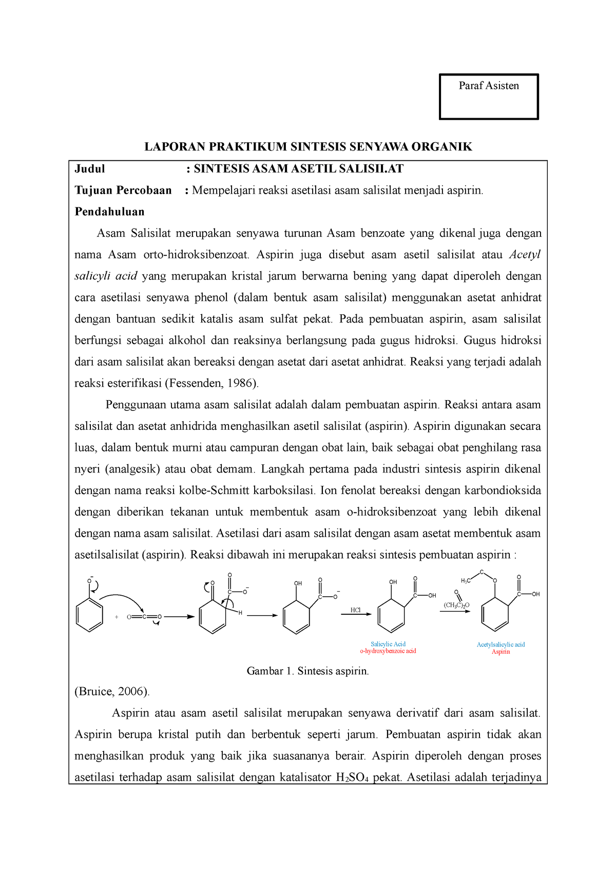 Sintesis Asam Asetil Salisilat Laporan Praktikum Sintesis Senyawa Organik Judul Sintesis 6059