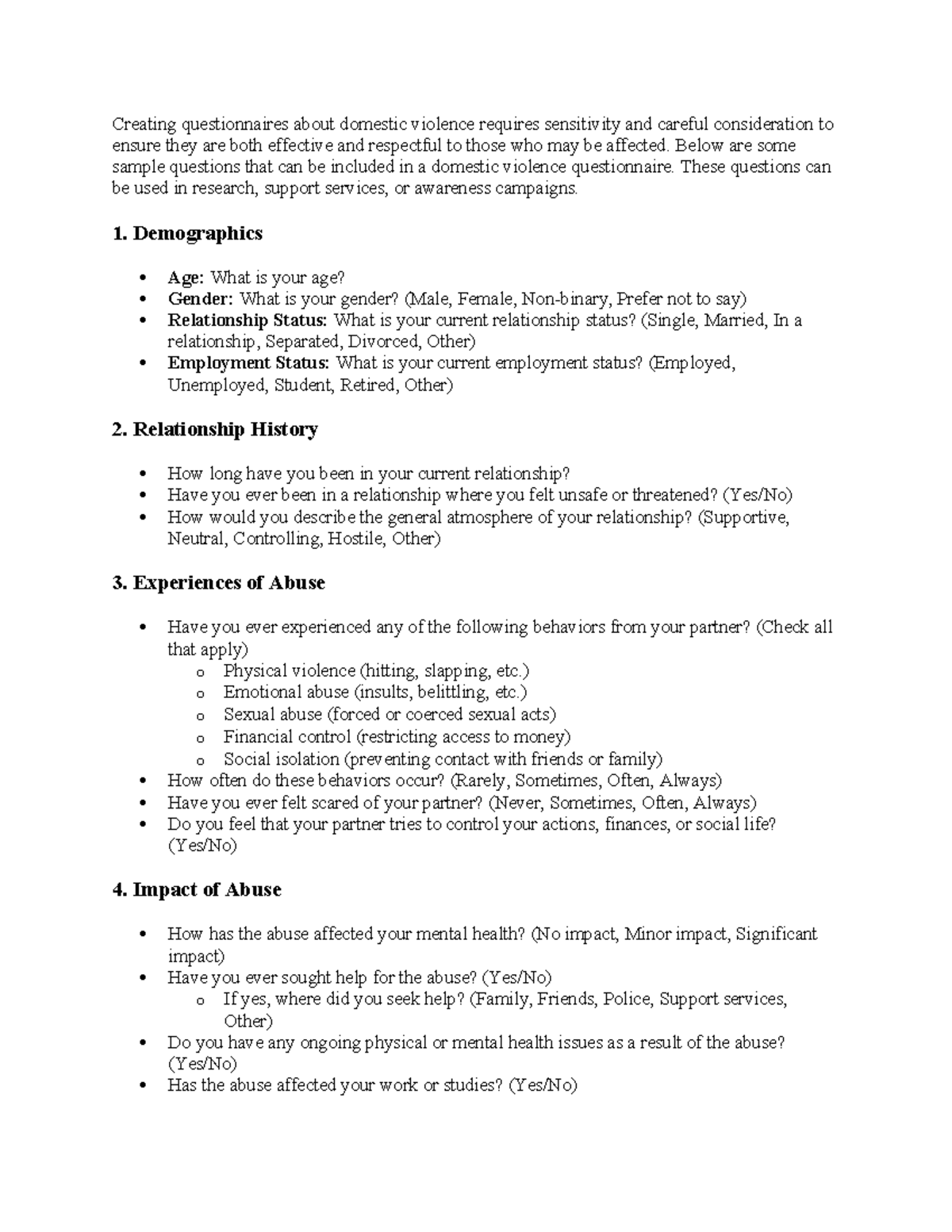Creating questionnaires about domestic violence requires sensitivity ...