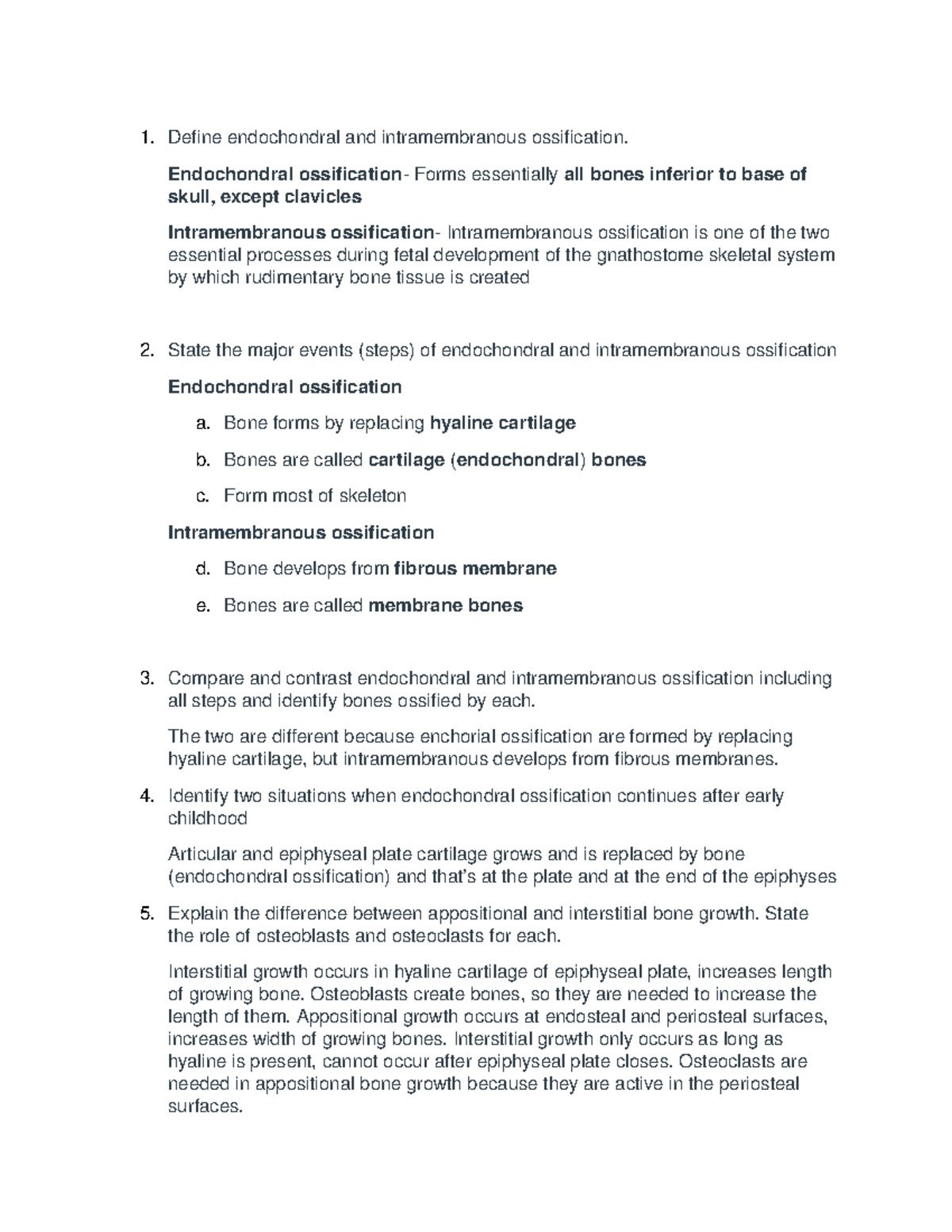 Anatomy Chapter 6 Work Homework 1 Define Endochondral And