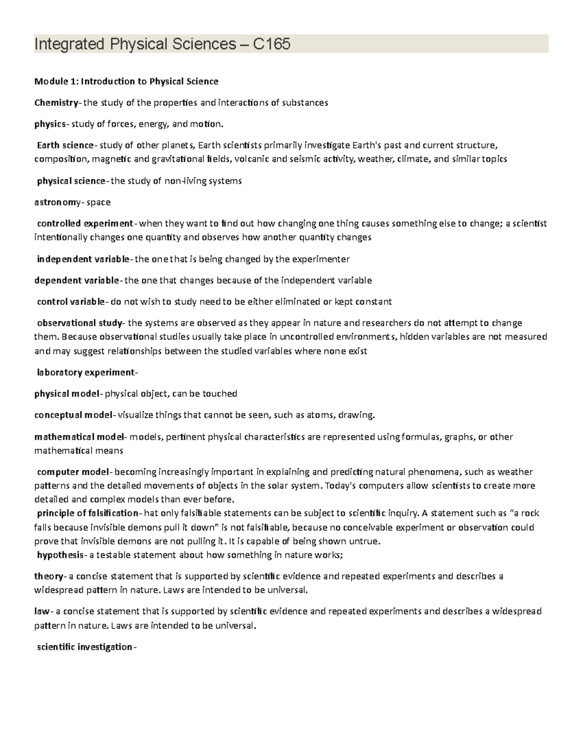 C165 Integrated Physical Sciences - Integrated Physical Sciences – C ...