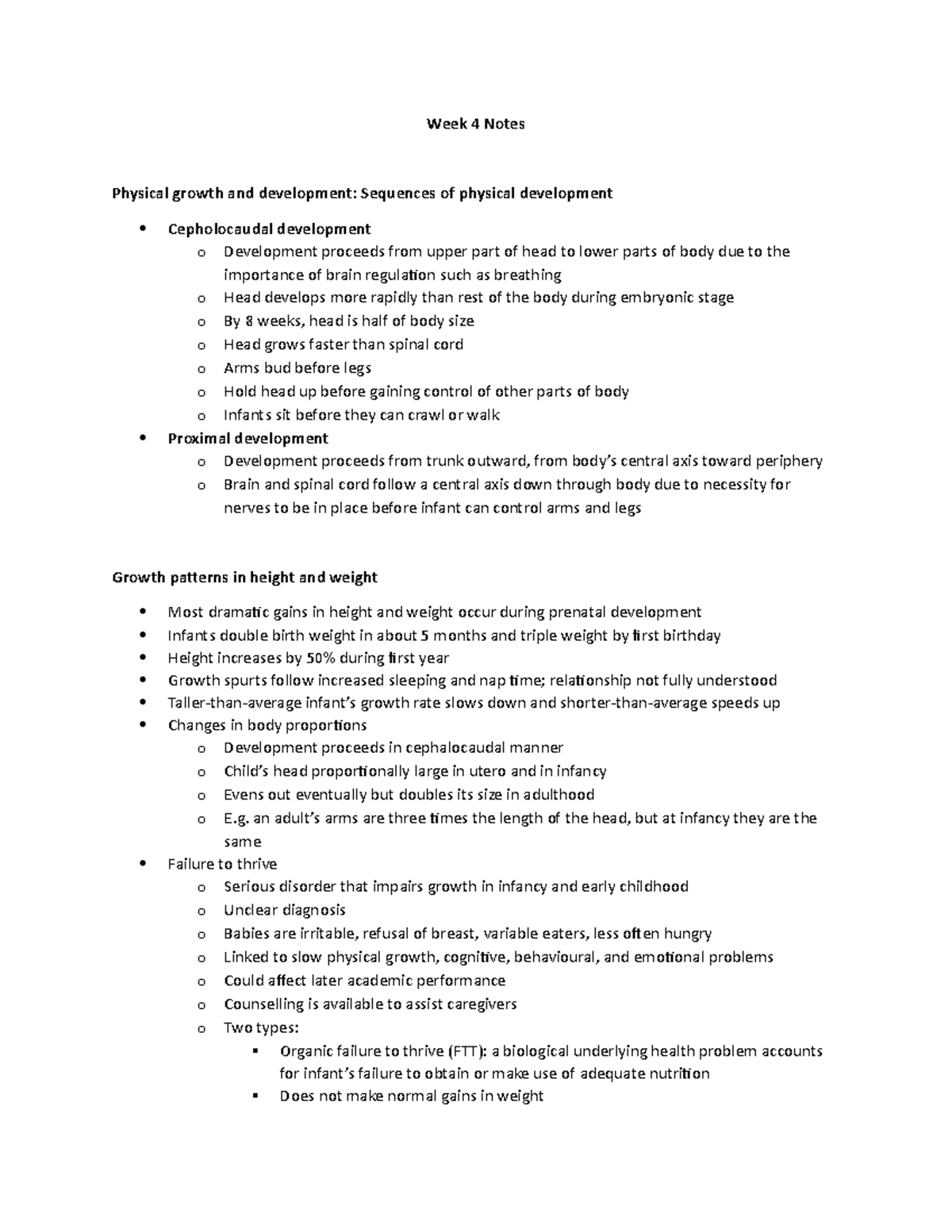 Week 4 Notes - Physical and cognitive development, newborns - Week 4 ...