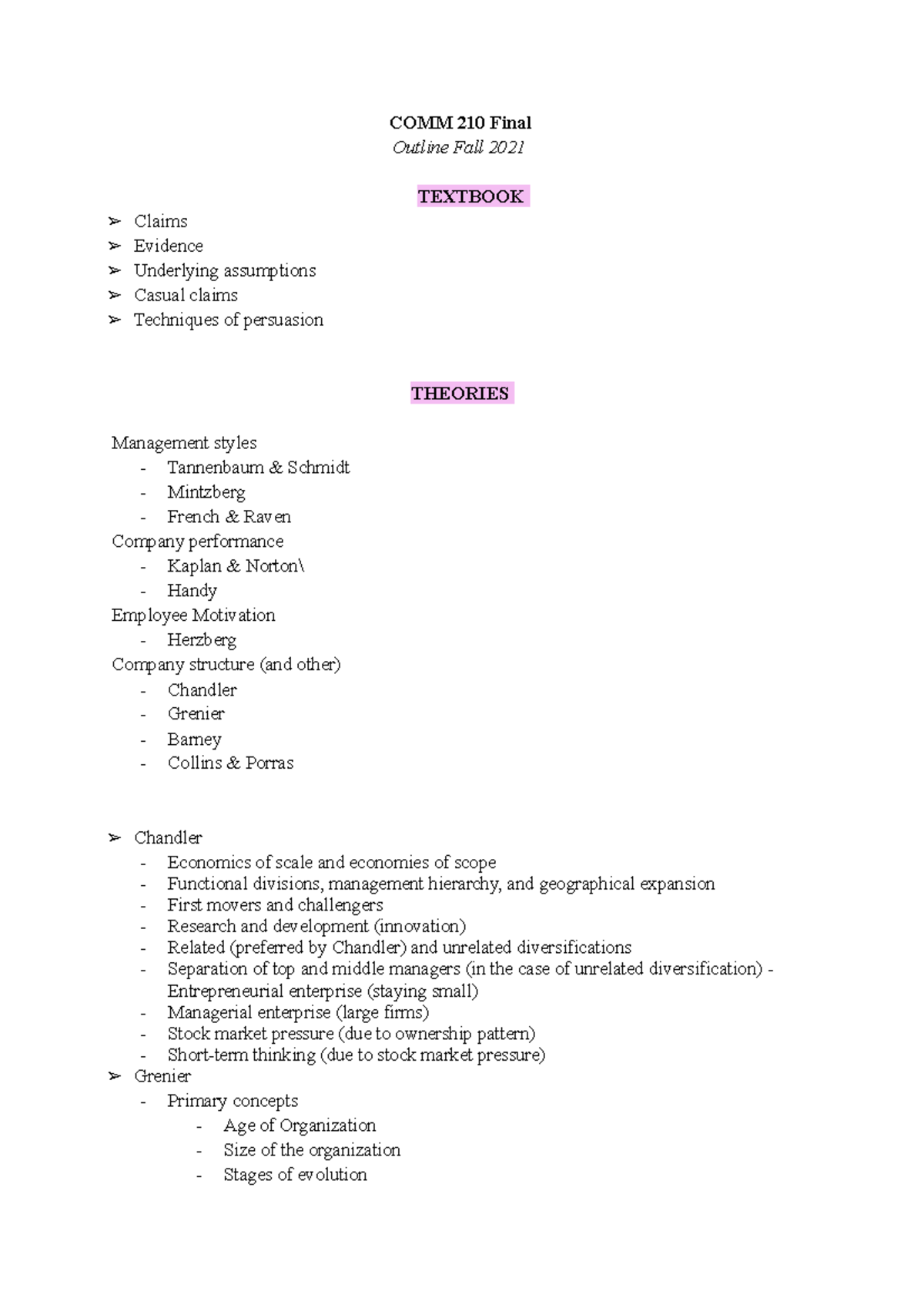 Comm210 final exam outline and check list COMM 210 Final Outline Fall