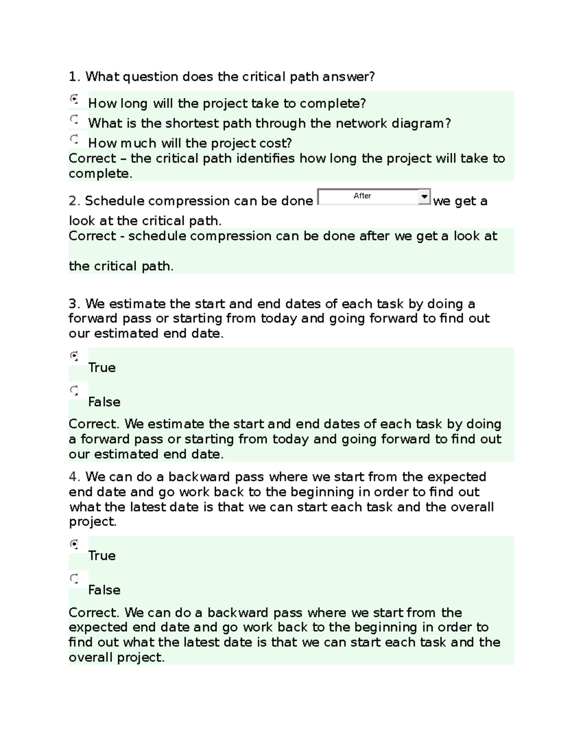Module 26 QUIZ- Constructing THE Critical PATH - What question does the ...