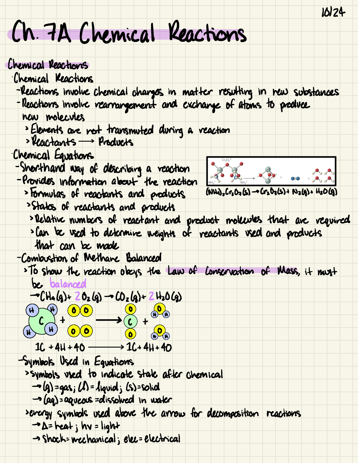 Chem 0960 Chapter 7A - Ch. 7- A Chemical Reactions Chemical Reactions ...