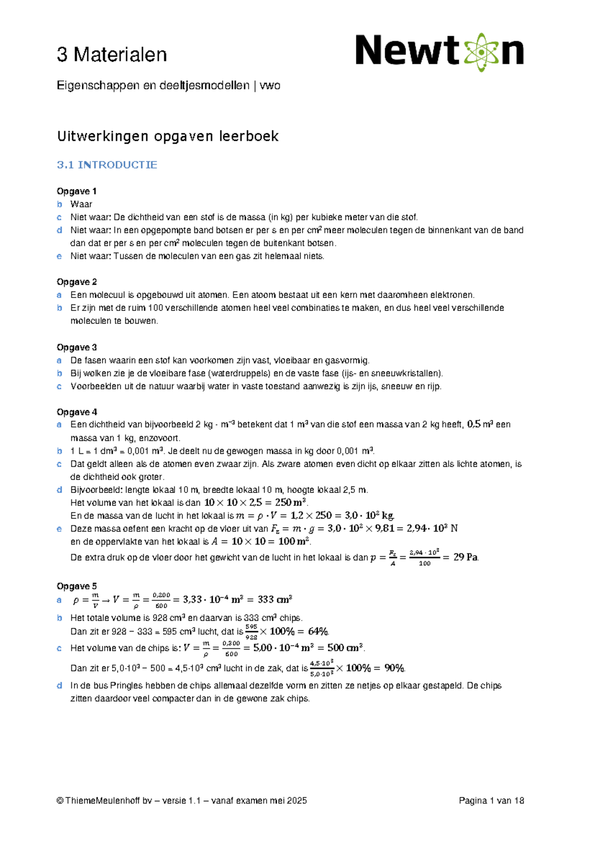 Uitwerkingen H3 - Uitwerkingen Opgaven Leerboek 3 .1 INTRODUCTIE Opgave ...