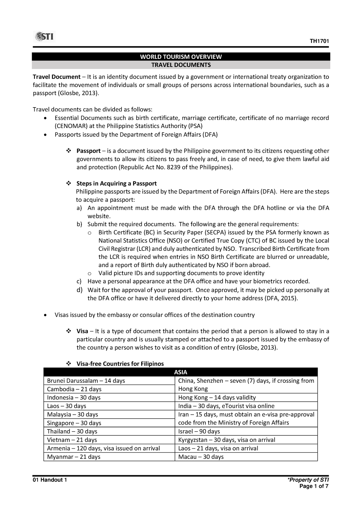 01 Handout 1 - wew - 01 Handout 1 *Property of STI WORLD TOURISM ...