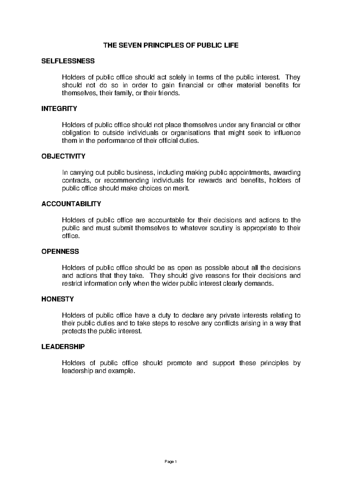 Seven principles of public life - Page 1 THE SEVEN PRINCIPLES OF PUBLIC ...