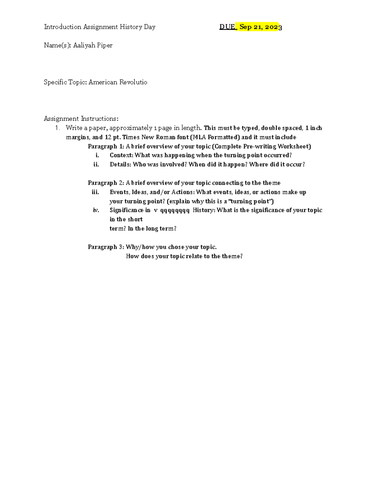 Copy of Rum NHD 2a Introduction Assignment Topic Write-up ...