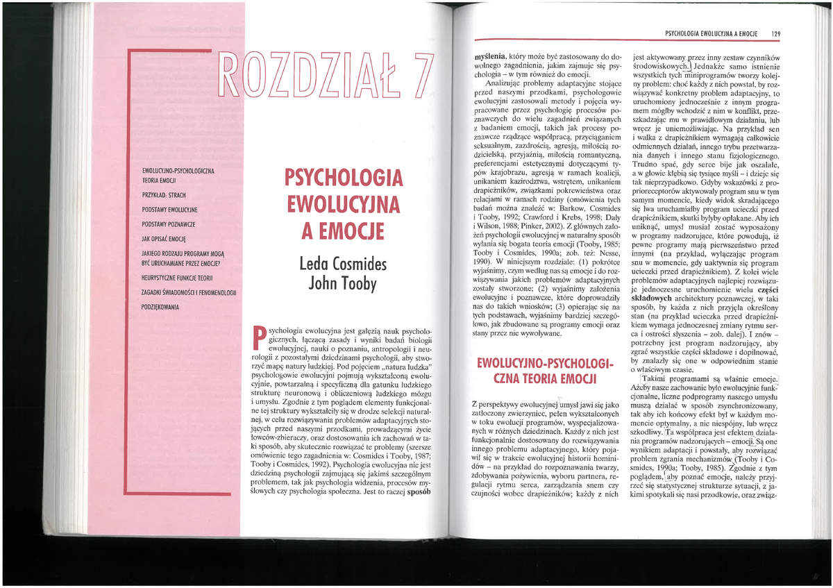 Leda Cosmides, John Tooby Psychologia ewolucyjna a emocje Psychologia