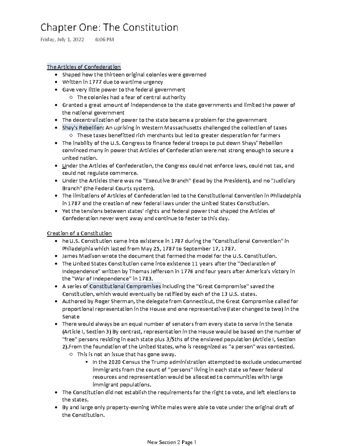 Chapter One The Constitution - The Articles of Confederation - Shaped ...