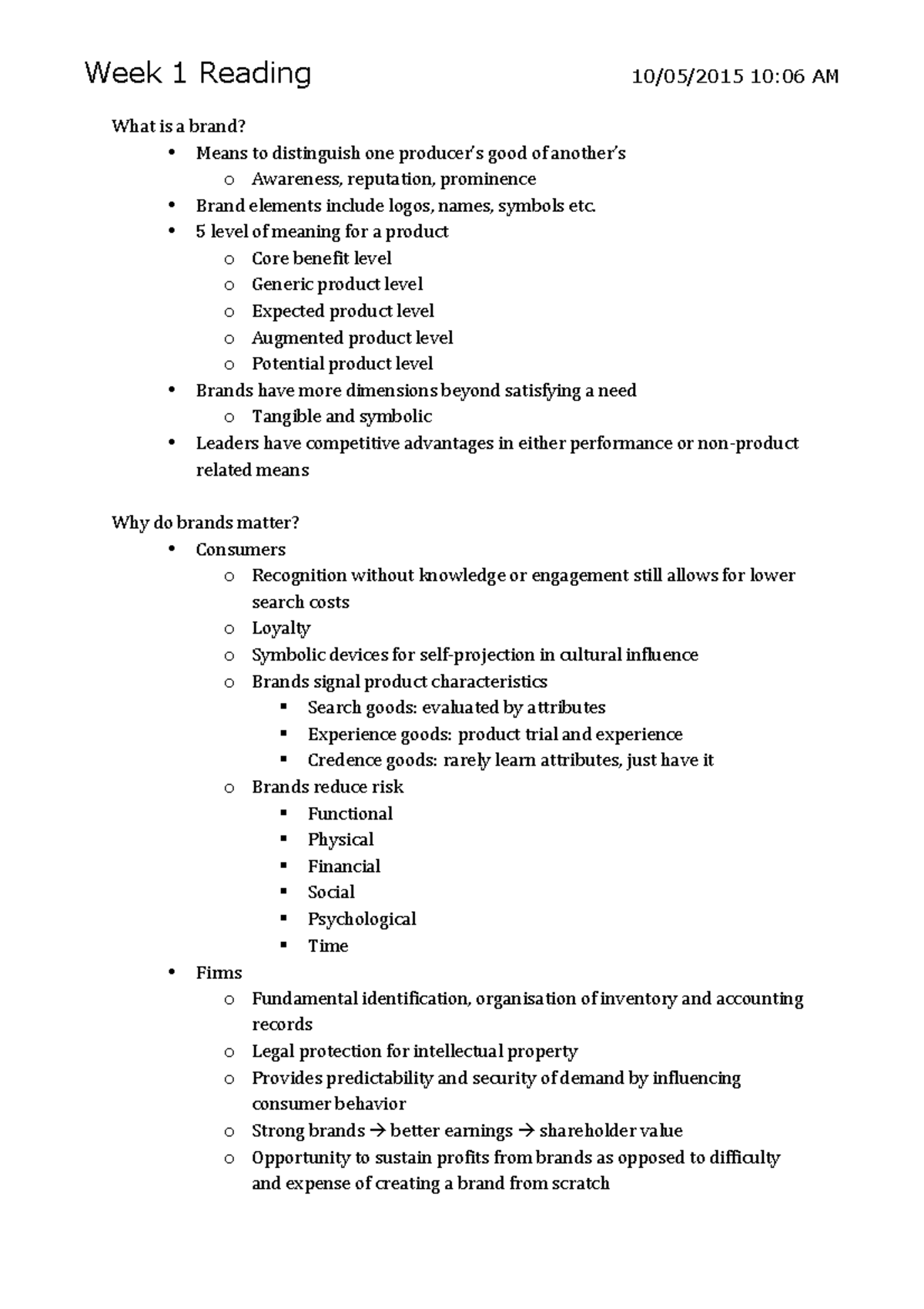 Lecture notes entire course - Week 1 Reading 10/05/2015 10:06 AM What ...