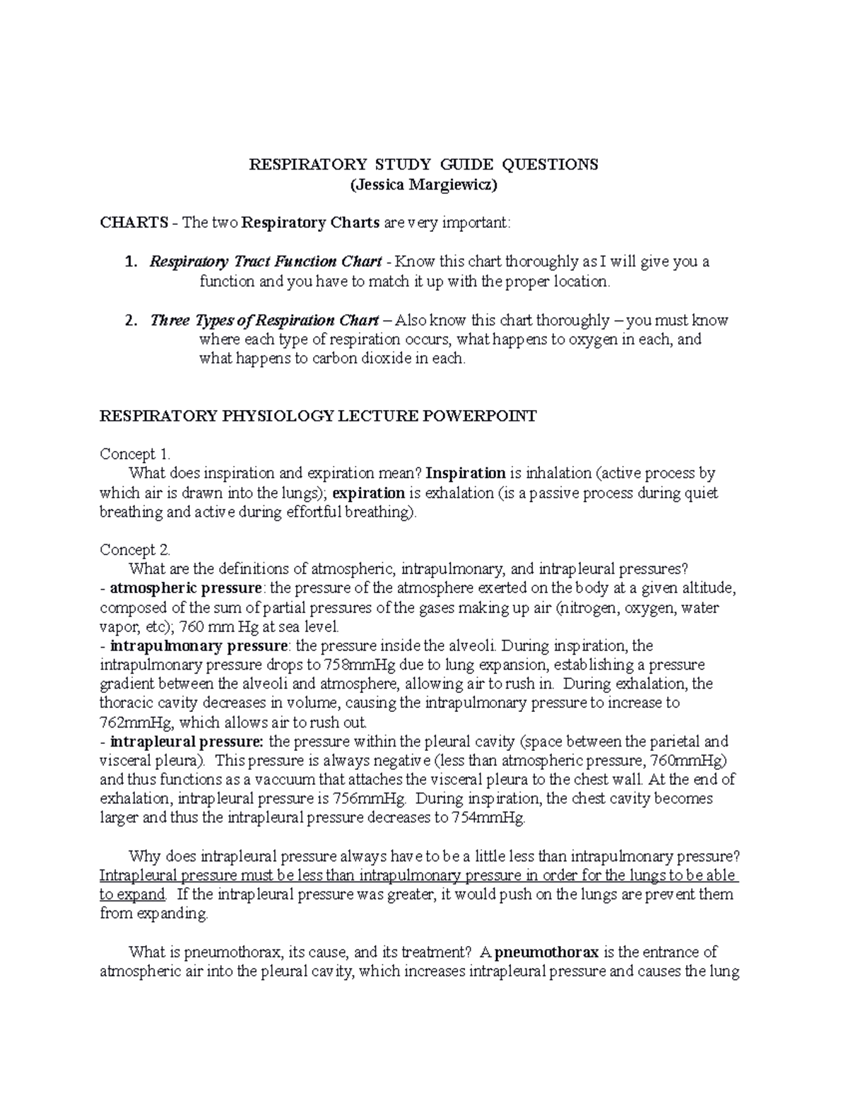 Respiratory Study Guide Questions - RESPIRATORY STUDY GUIDE QUESTIONS ...