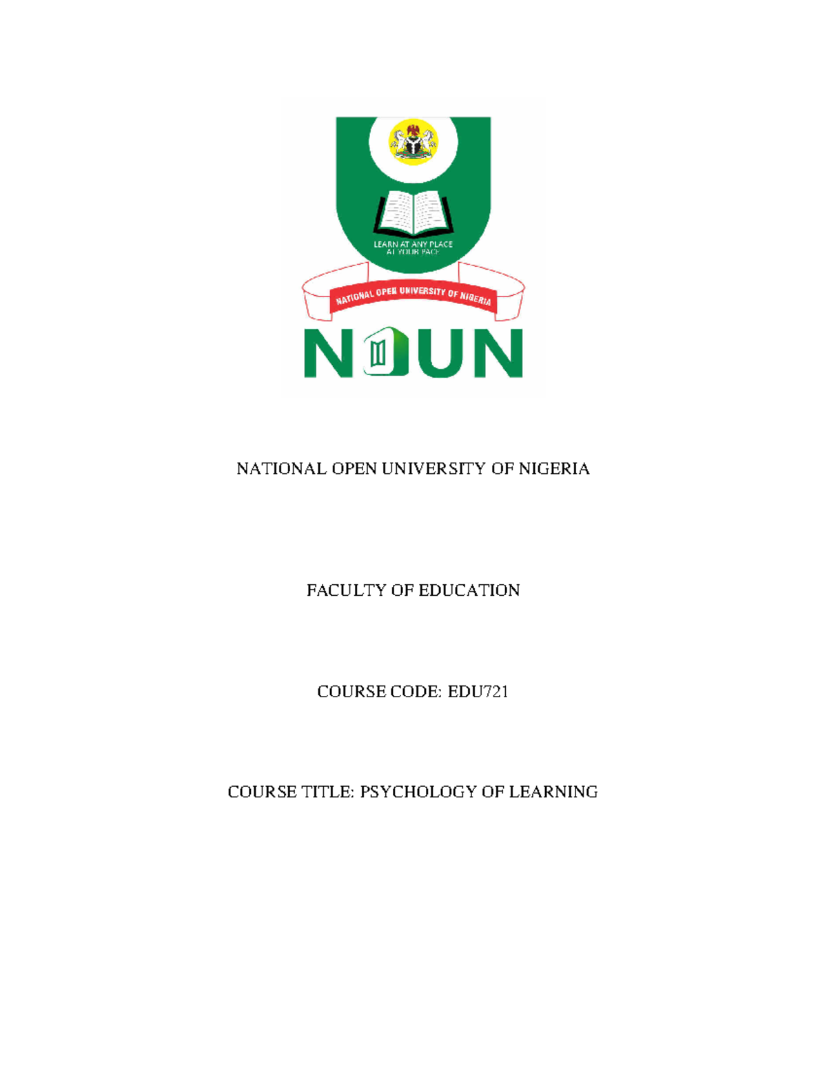 EDU721 NATIONAL OPEN UNIVERSITY OF NIGERIA FACULTY OF EDUCATION