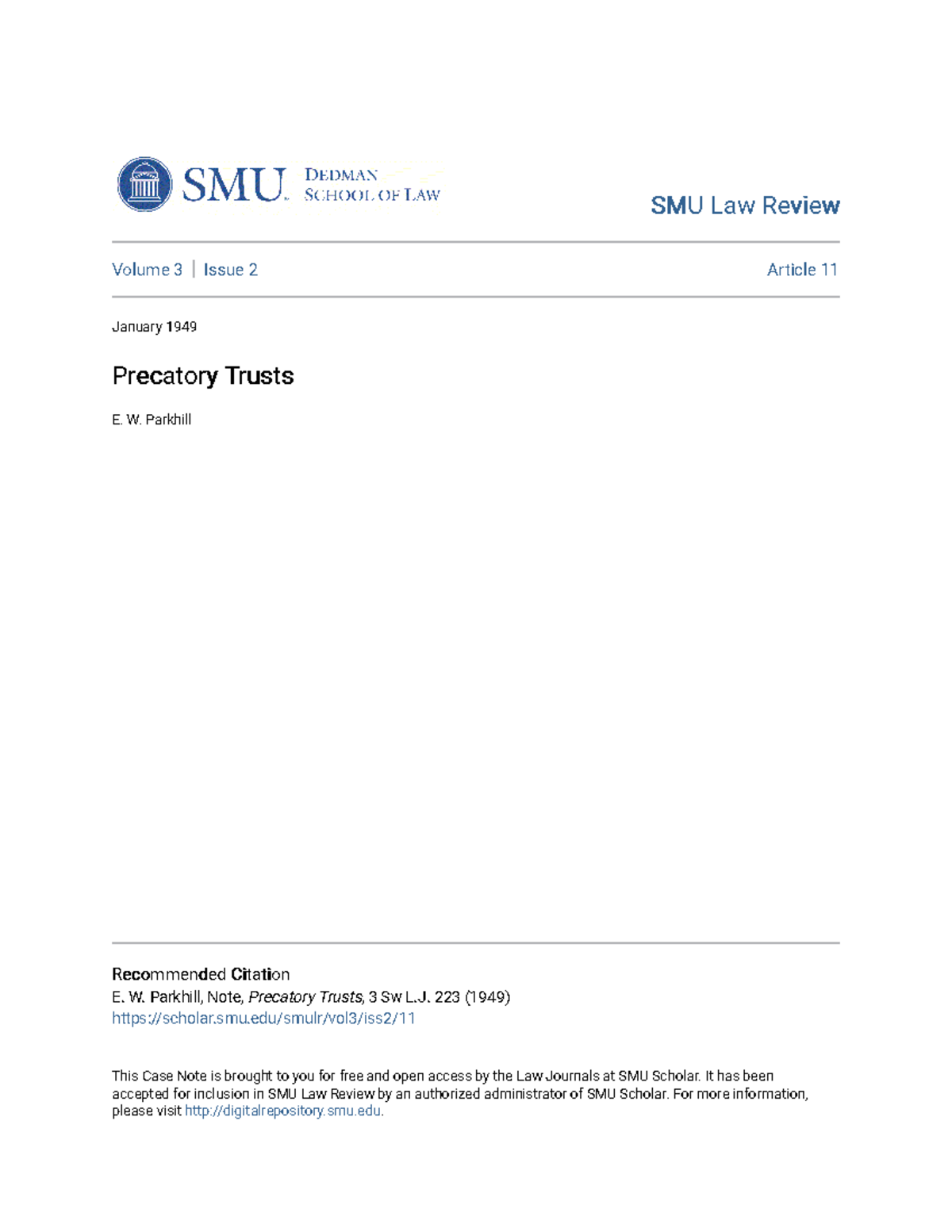 Precatory Trusts SMU Law ReviewSMU Law Review Volume 3 Issue 2