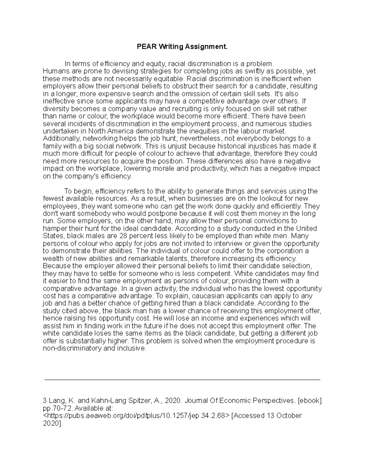 ECON1050PEAR Writing Assignment rough copy Econ1050 U of G Studocu