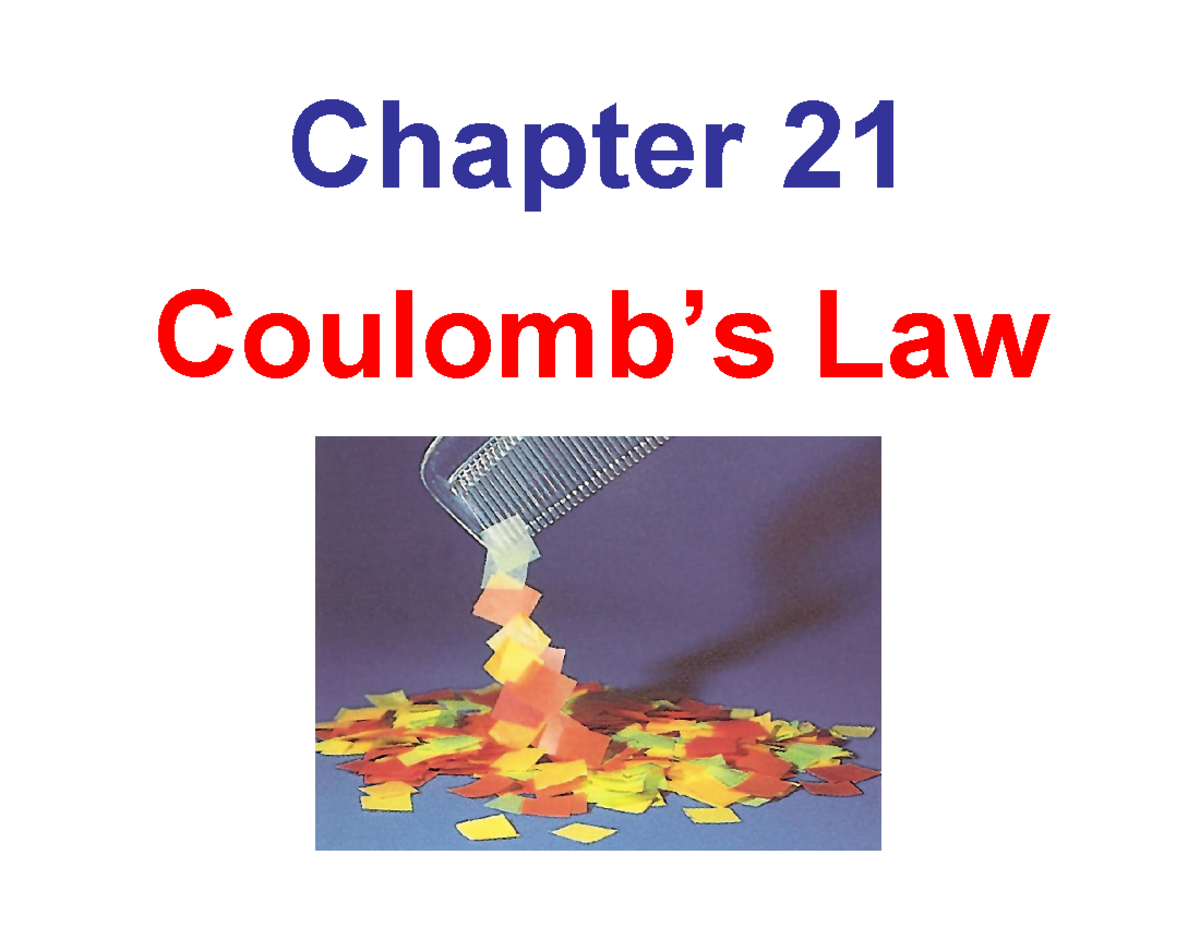Principles of Physics- Tenth Edition- Chapter 21 - Chapter 21 Coulomb’s ...