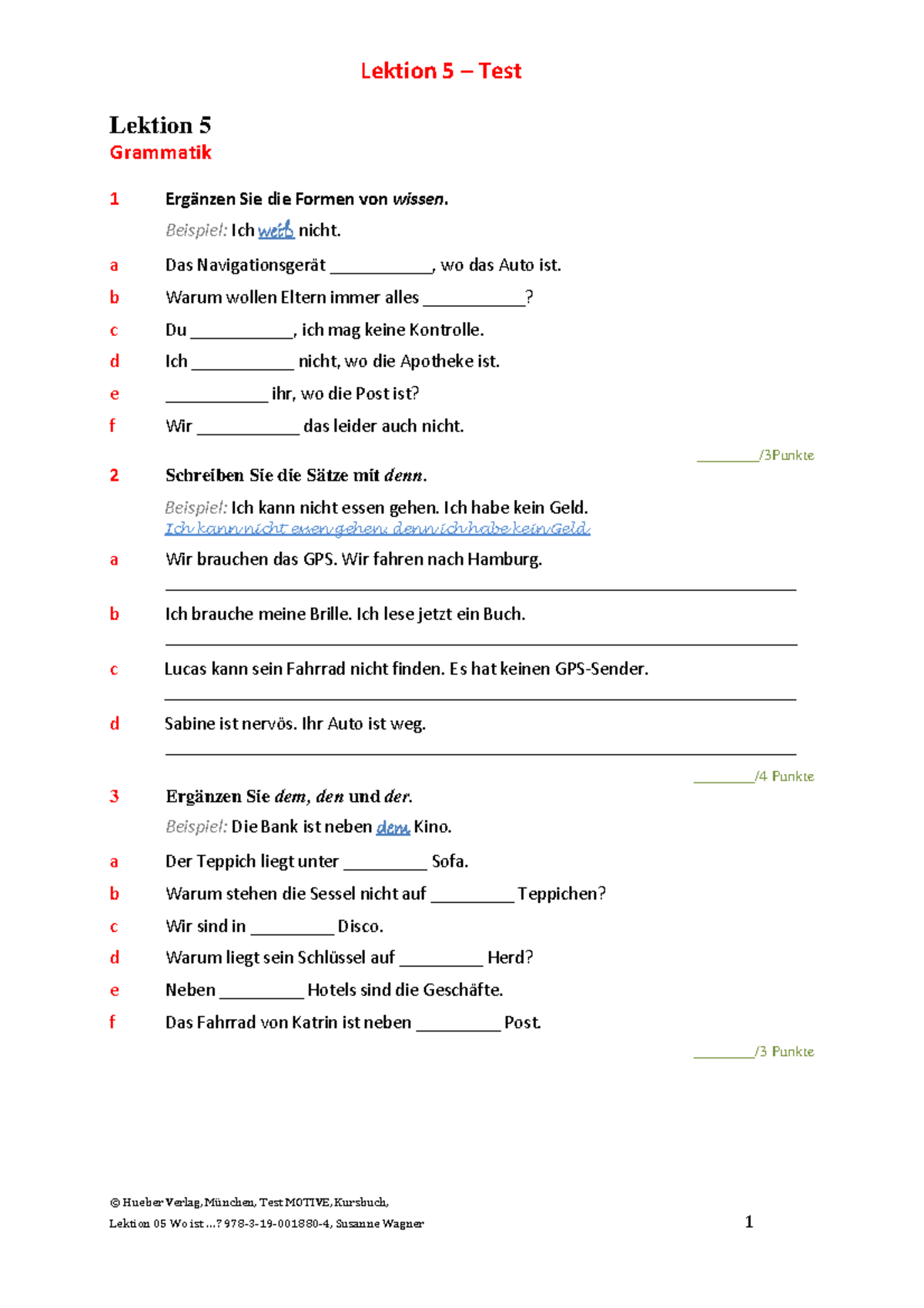 Motive A1 Lektion 5 Test 2018 0326 © Hueber Verlag, München, Test MOTIVE, Kursbuch, Lektion 5