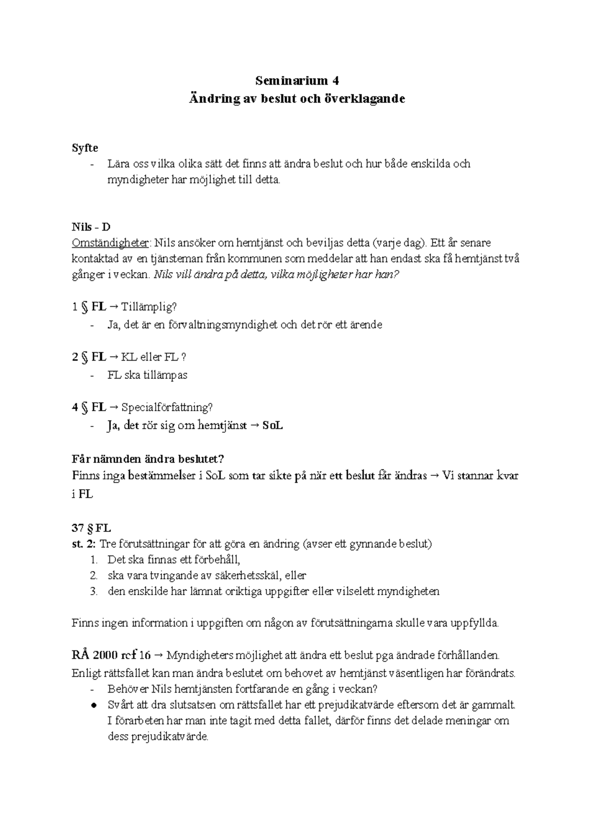 Seminarium 4 Förvaltningsrätt - Seminarium 4 Ändring Av Beslut Och ...